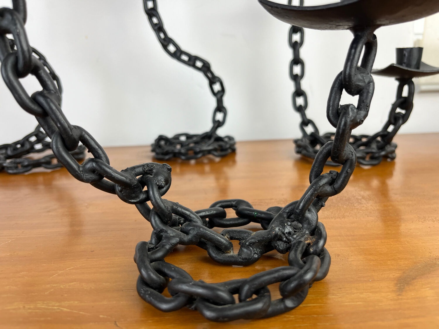 7 wrought iron candle holders in brutalist chain style