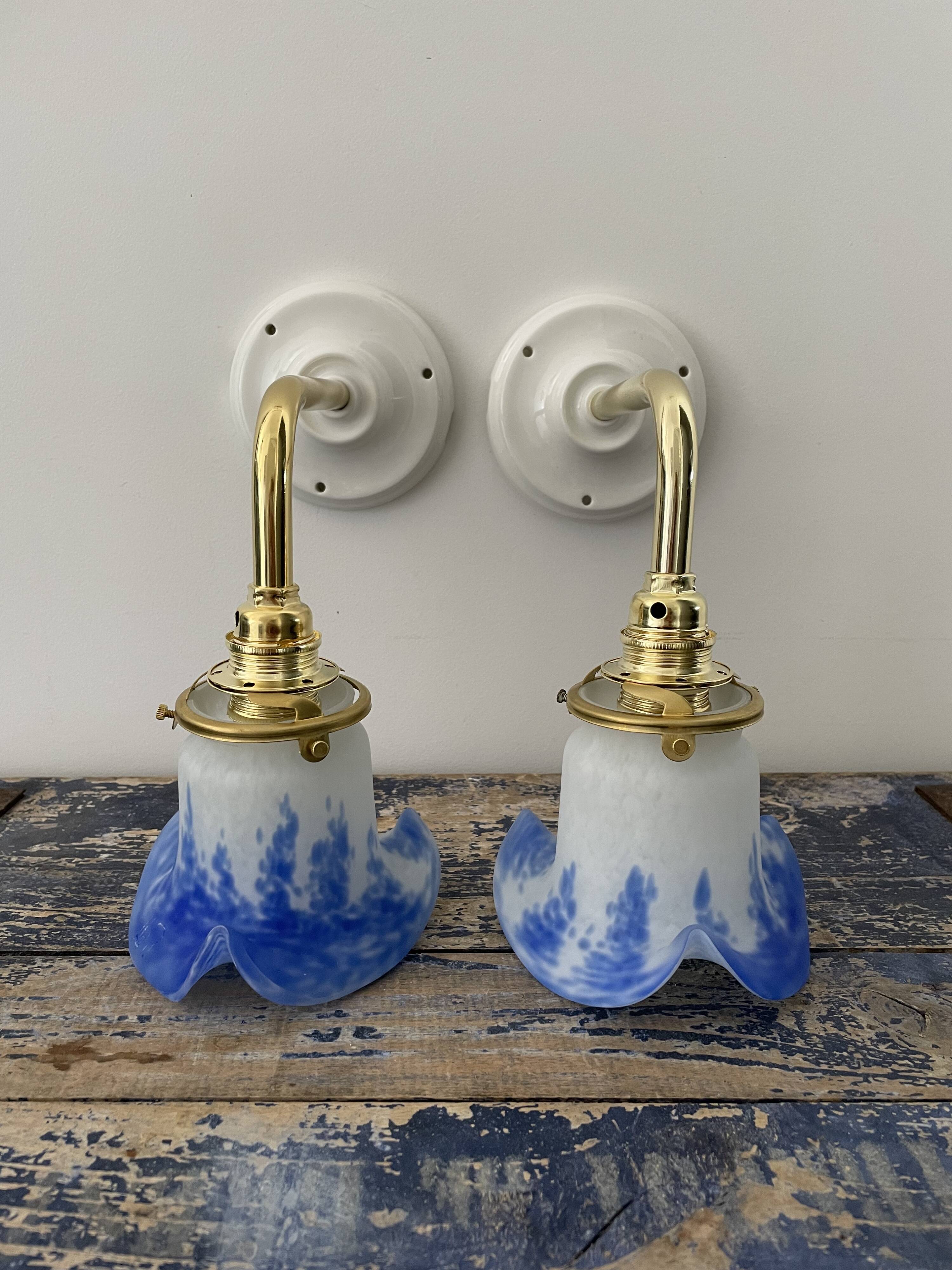 Pair of art deco wall lamps electrified to nine