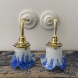 Pair of art deco wall lamps electrified to nine