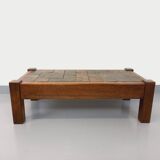Vintage Brutalist Oak and Slate Coffee Table from the 60s-70s