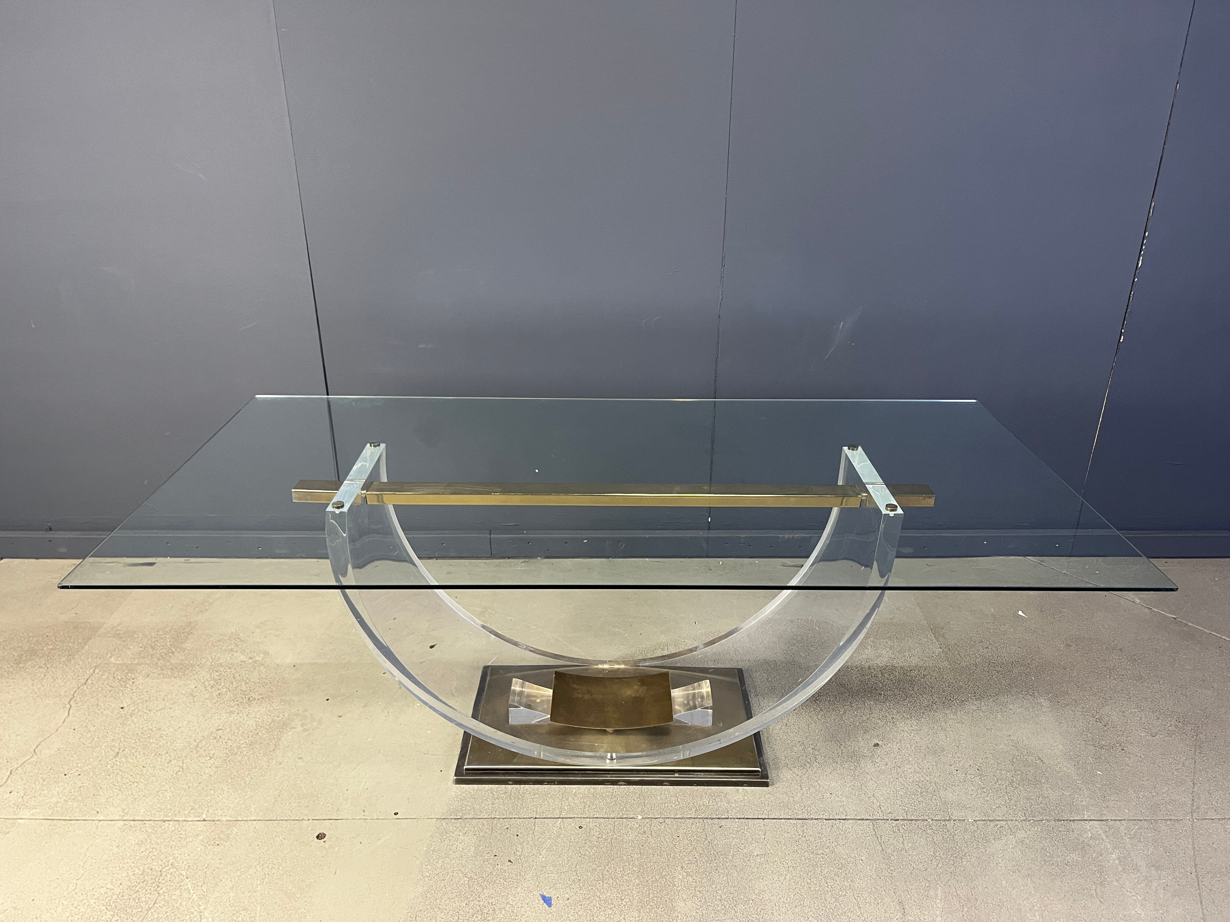 Vintage lucite and brass dining table, 1970s