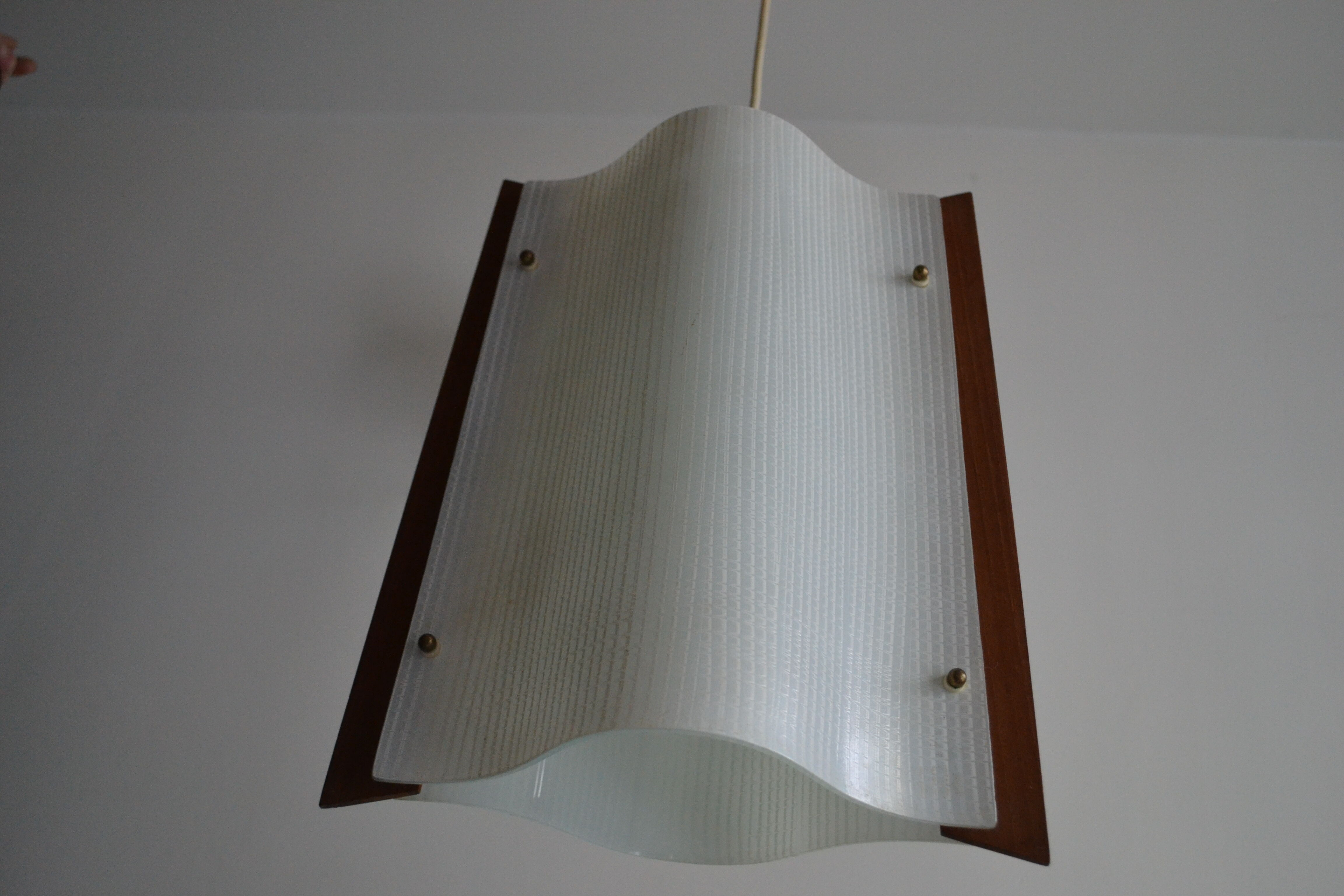 Scandinavian hanging chandelier teak and glass