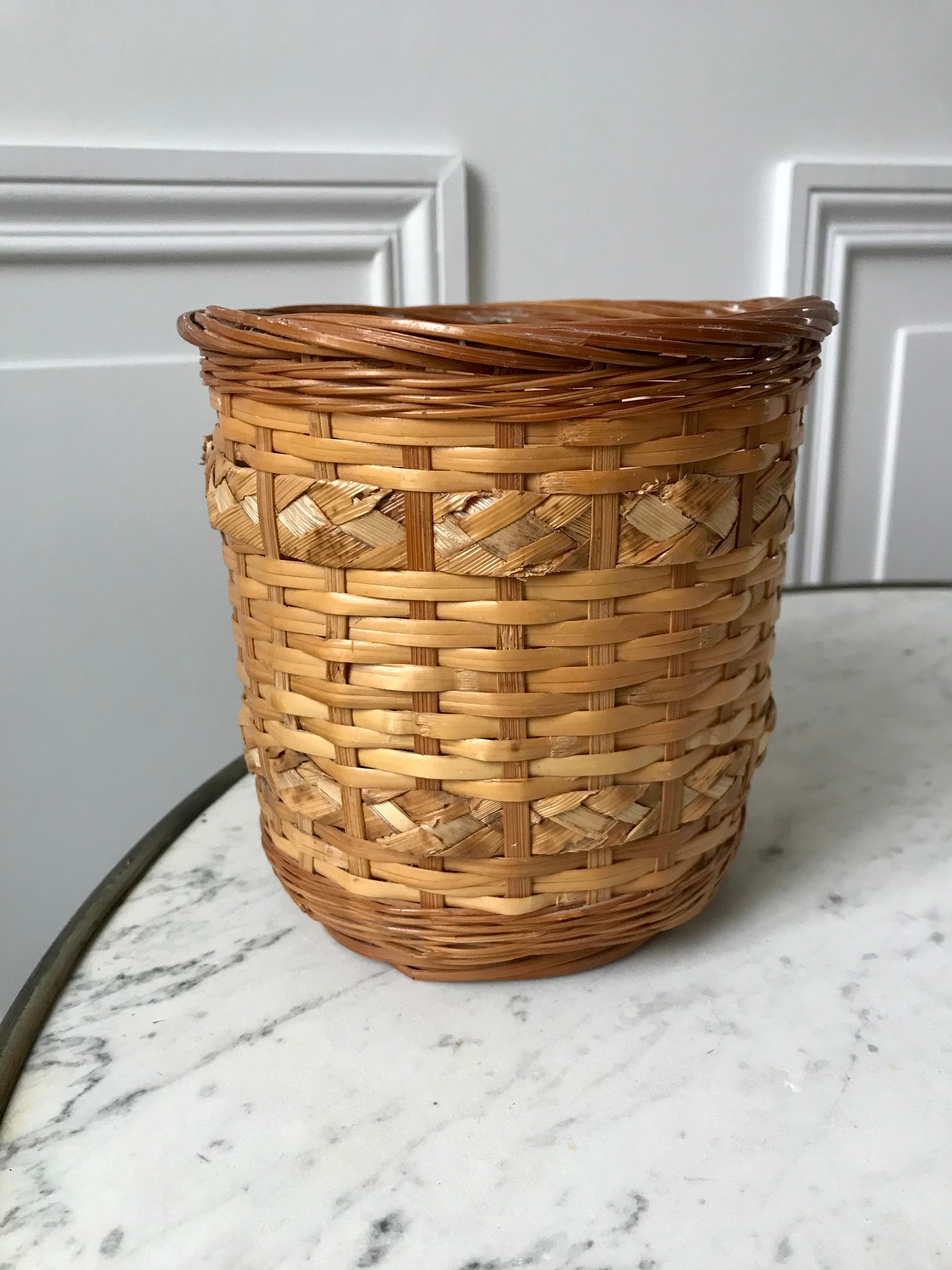 Rattan and bamboo pot cover worked 70s