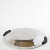Round stainless steel dish with wooden handles, Design, 1970 - 32 cm