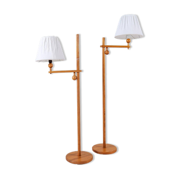 Sculptural modern floor lamps in pine, Yngve Ekström Sweden 1970s