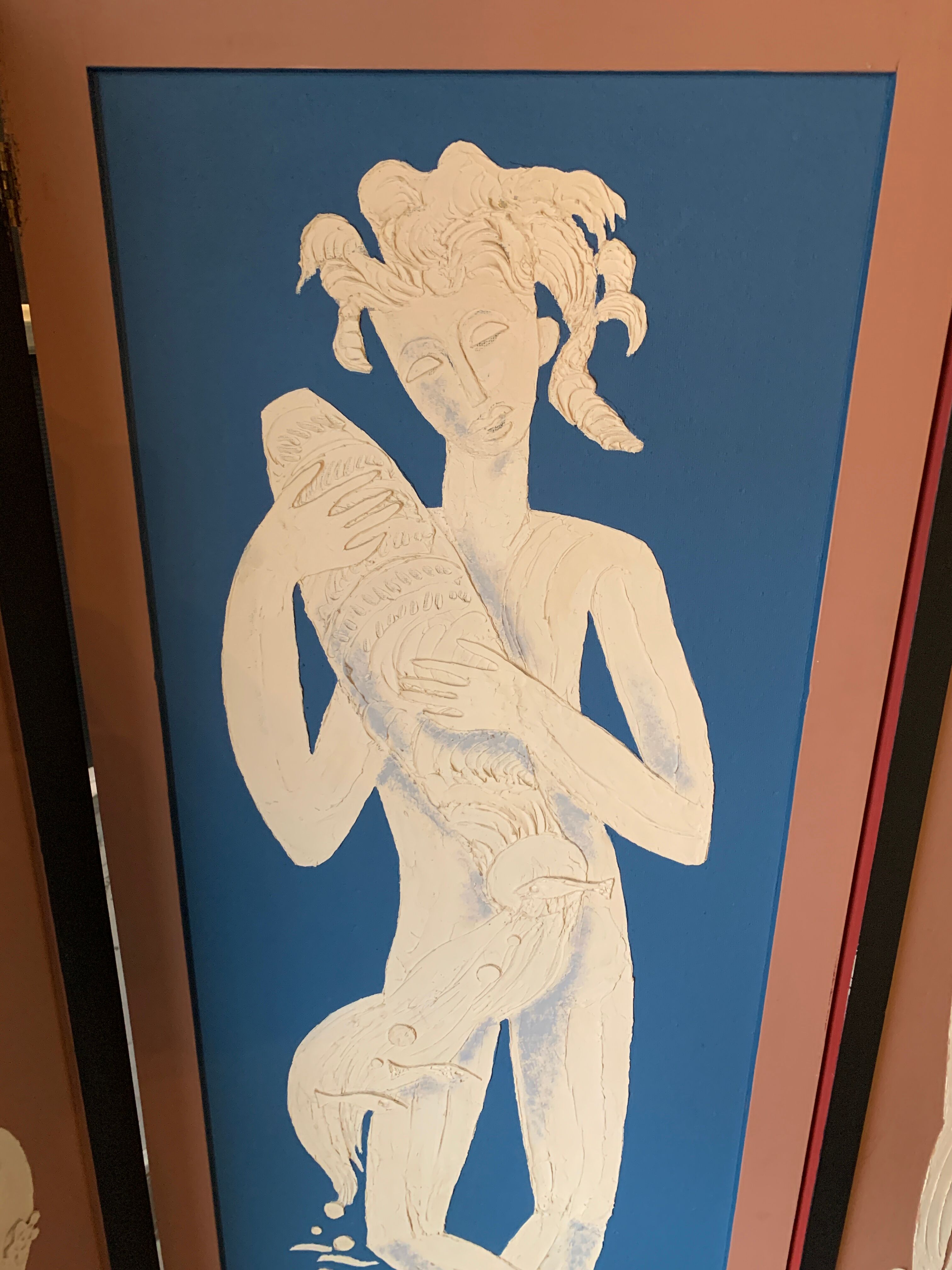 Claustra Expressionist screen " 4 Seasons & 4 Elements ", figurative painting, ca 1940