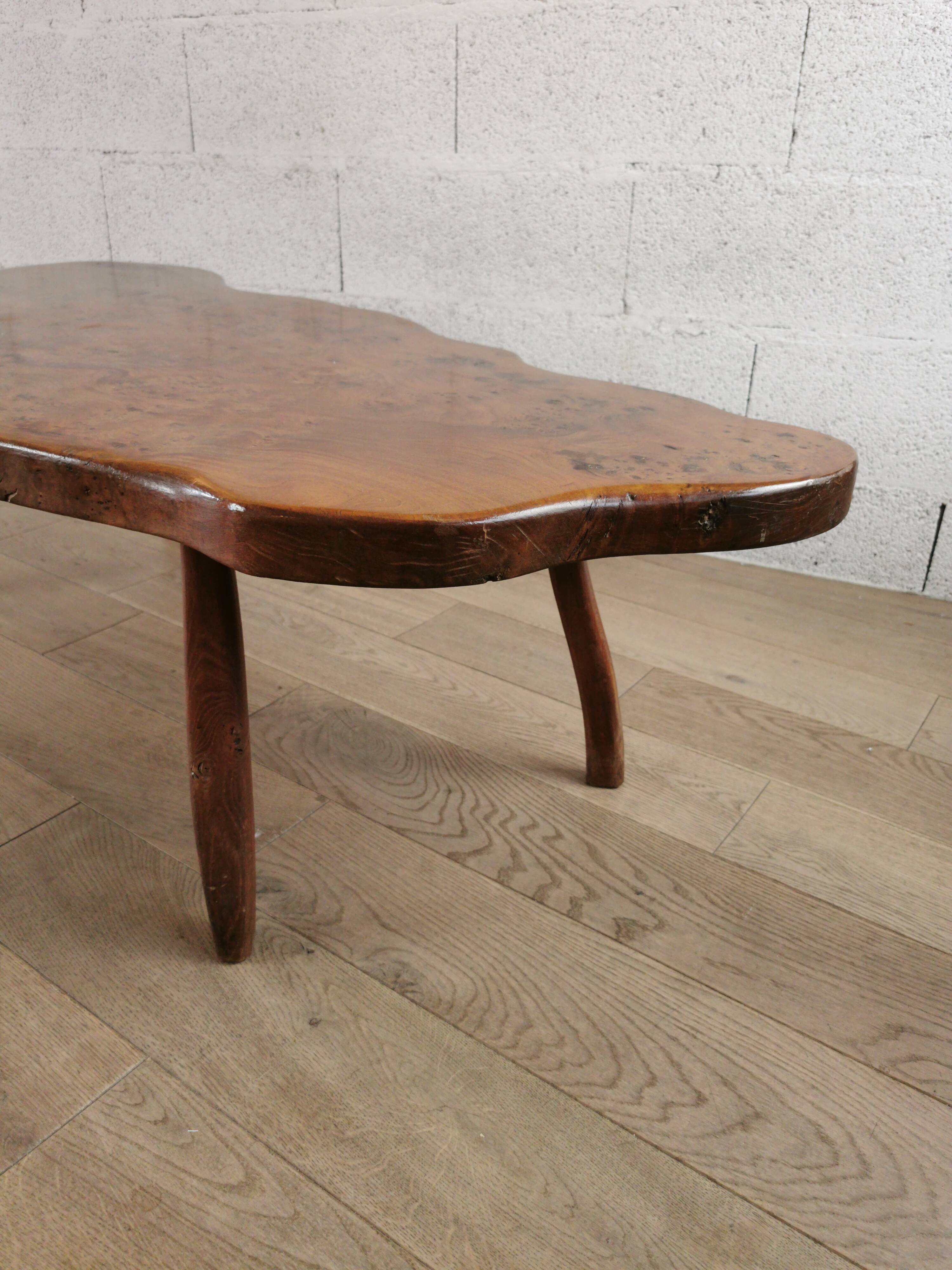 Irregular handmade wooden coffee table from the 60s and 70s