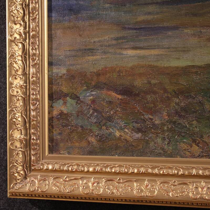 Antique Italian signed mountain landscape painting from 19th century