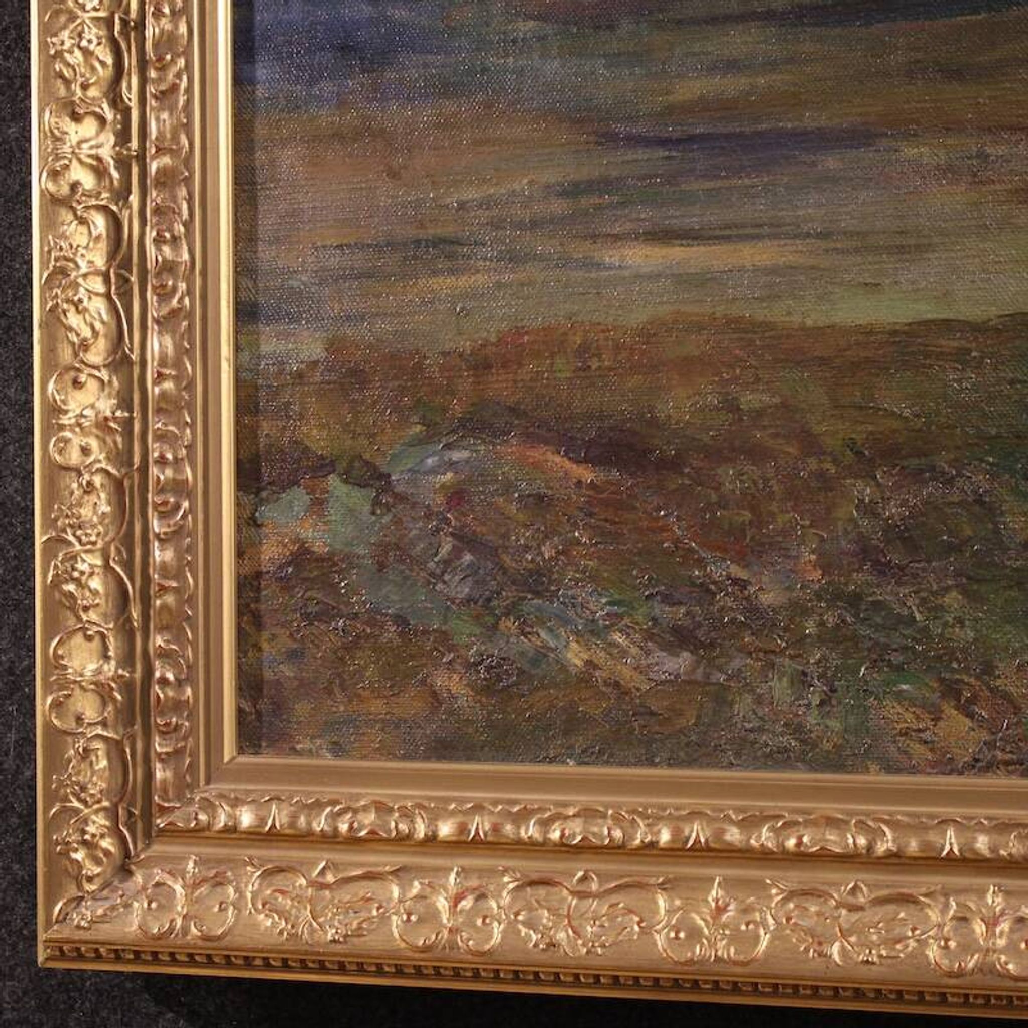Antique Italian signed mountain landscape painting from 19th century