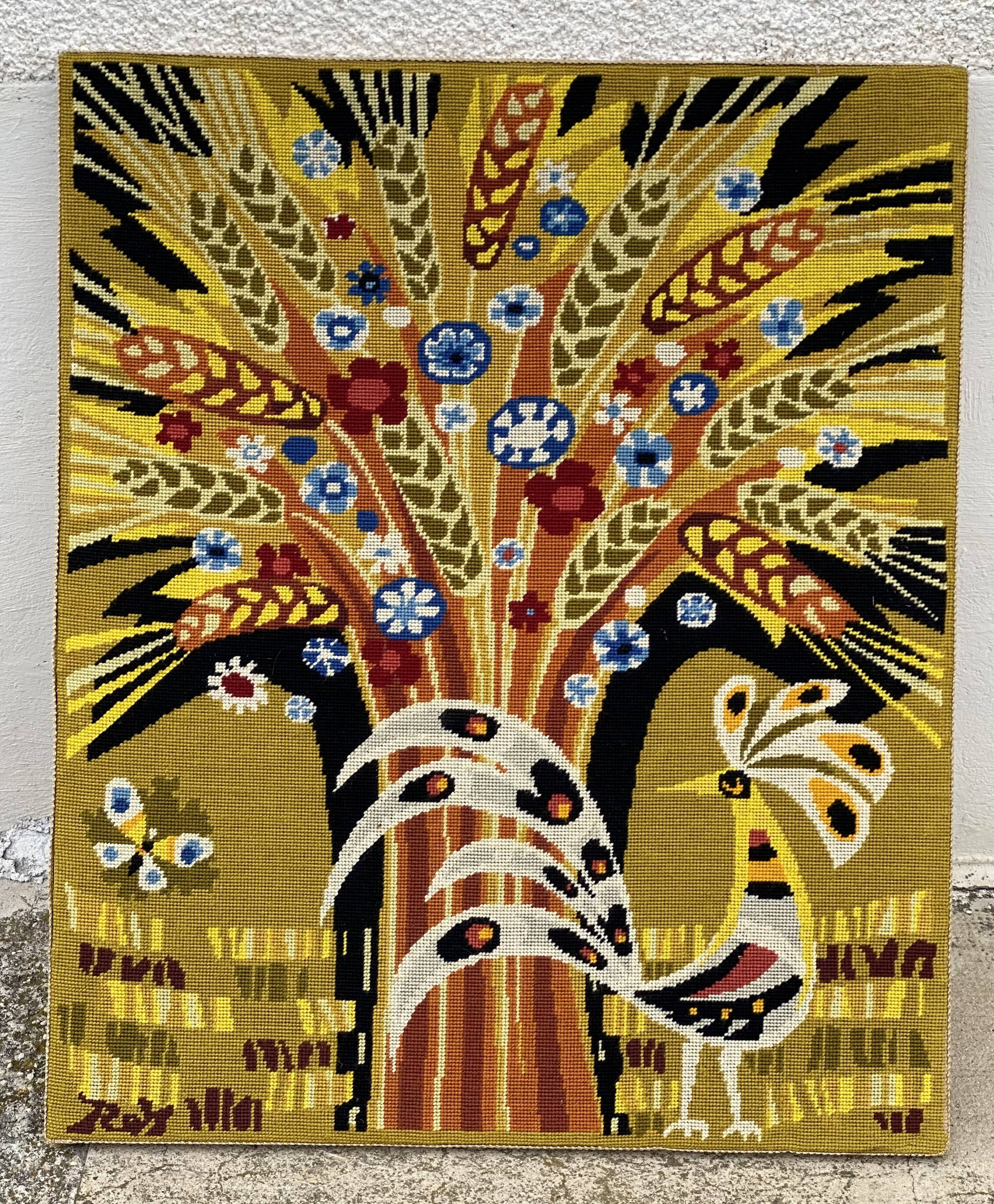 Canevas vintage 1970 signé J. Rey, atelier Jean Picart Le Doux, tirage limité