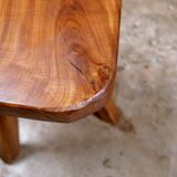 Brutalist stool in solid elm, French work from the 1960s