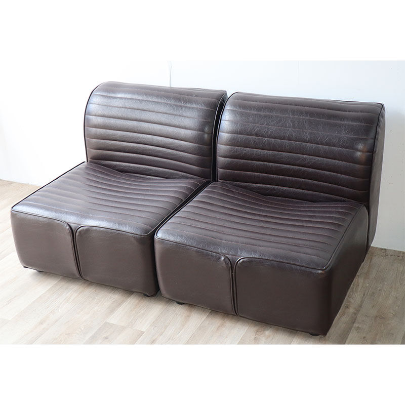 Canapé modulable vintage en cuir marron, 1970