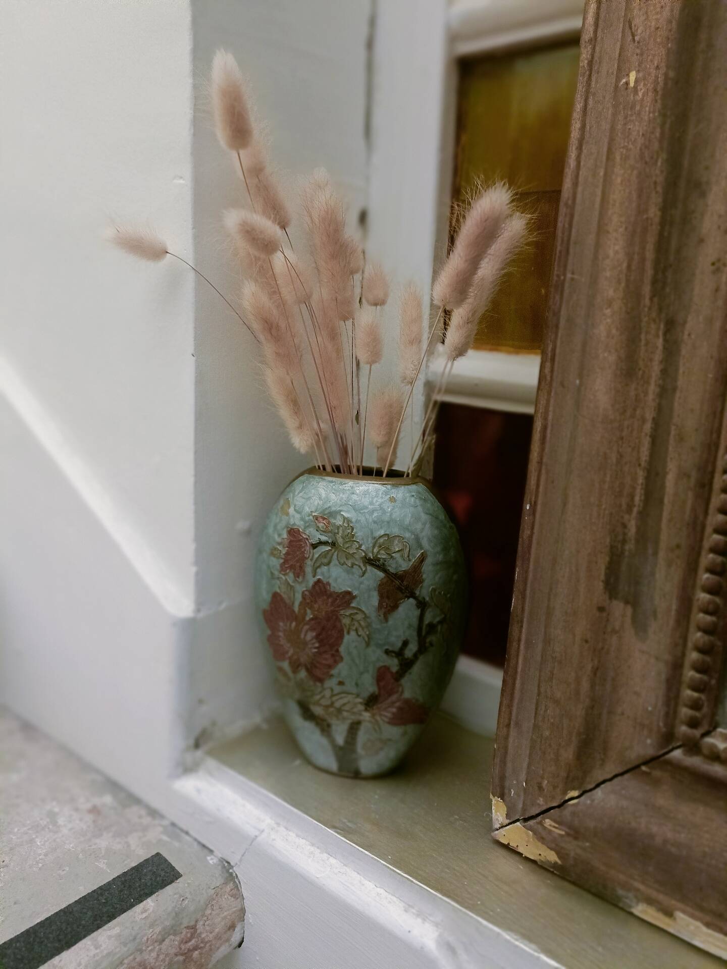 Vase ovale laiton et émail cloisonné