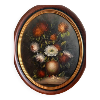 Vintage Oval Grand Tableau – Oil on Canvas signed JONATHAN
