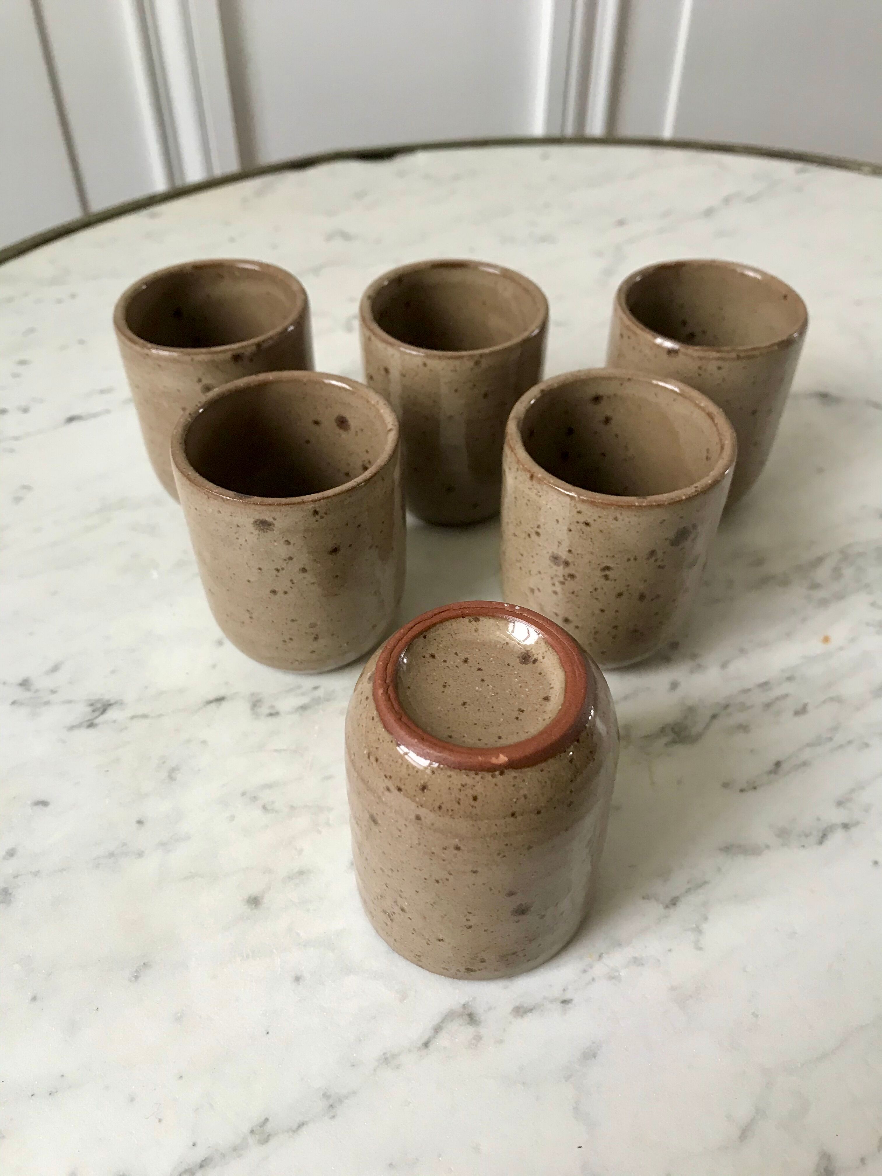 Set of 6 espresso cups in glazed stoneware 70s