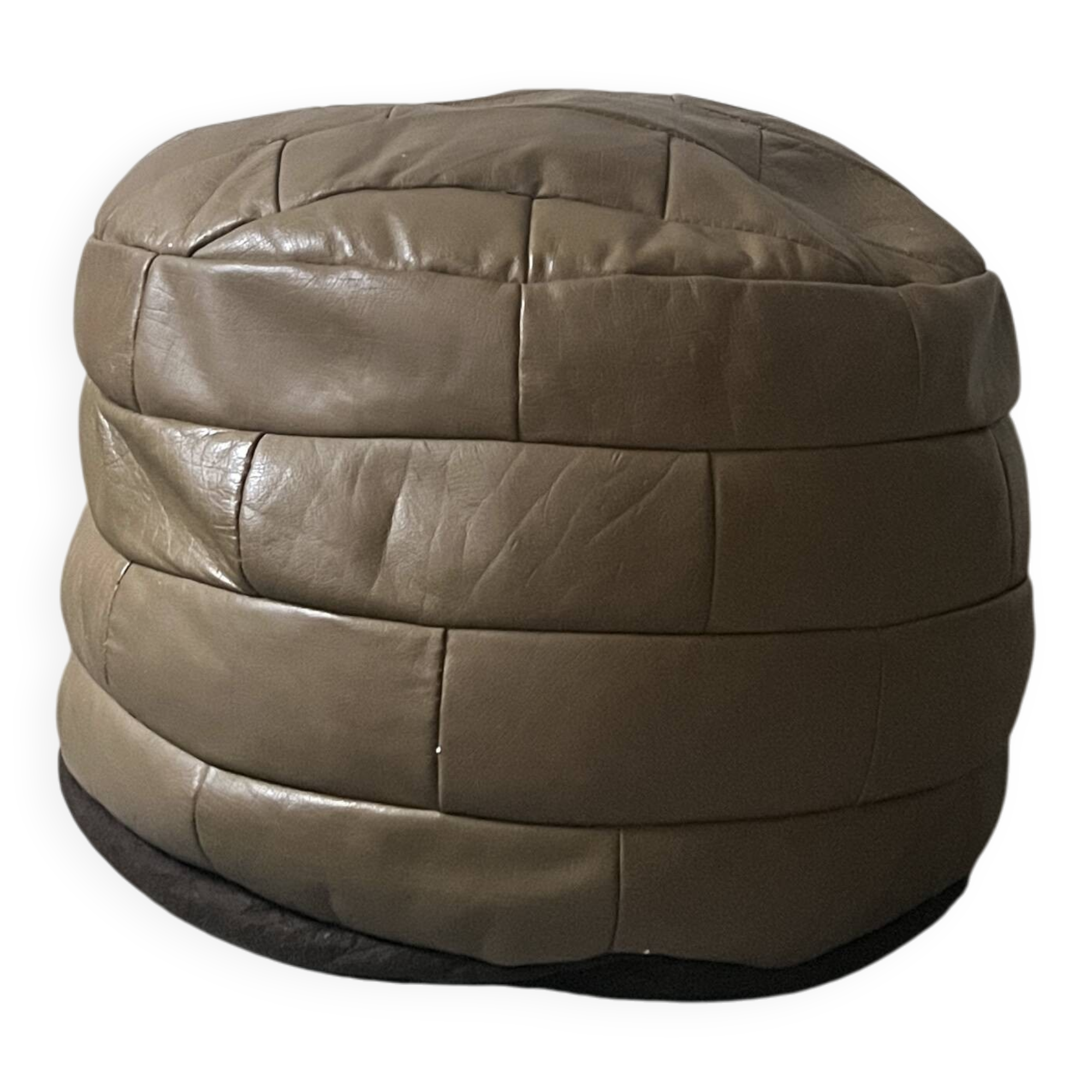 Beige genuine leather patchwork pouf, 1970s design