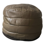 Beige genuine leather patchwork pouf, 1970s design