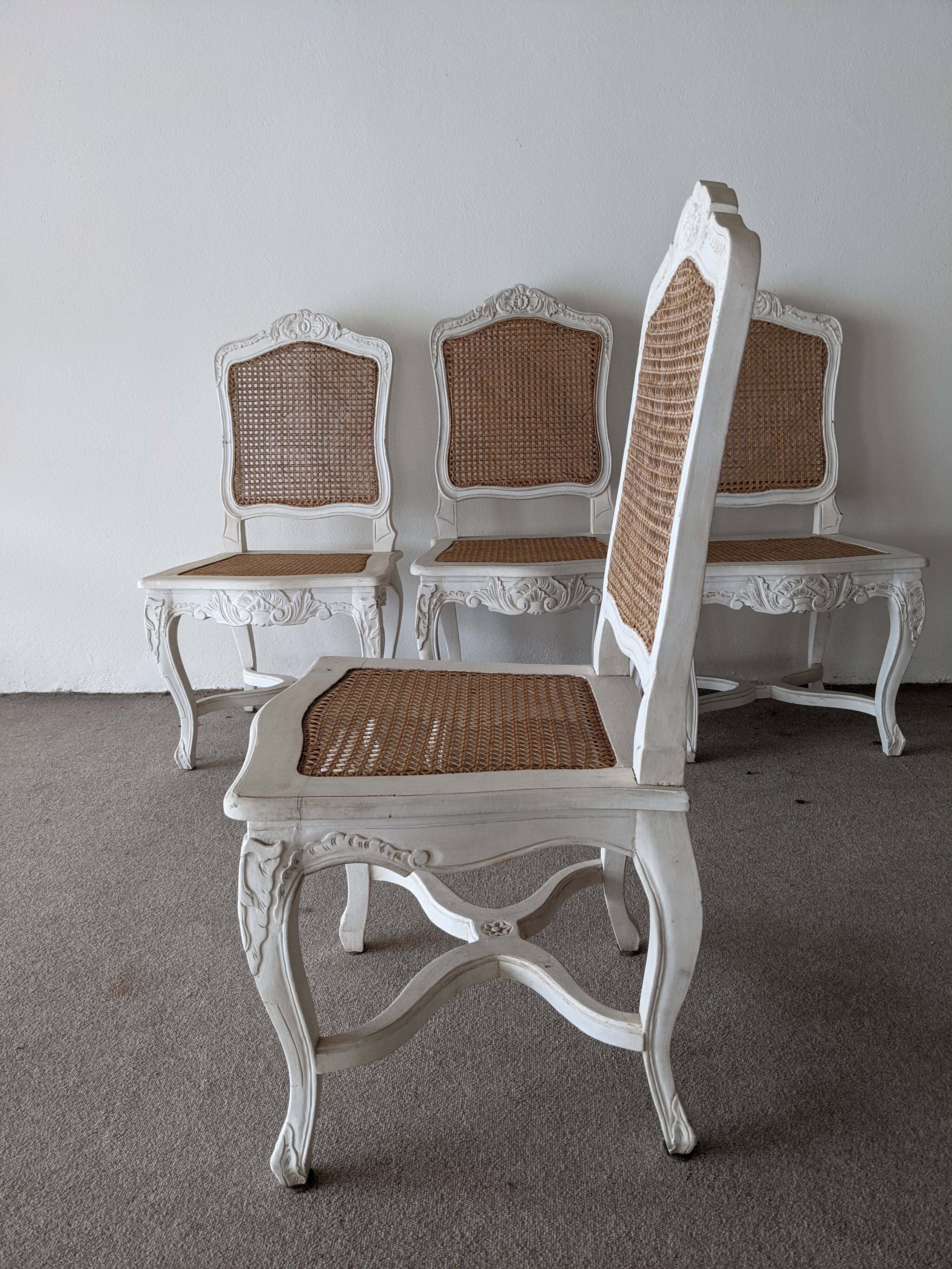 4 cannate chairs in patinated wood