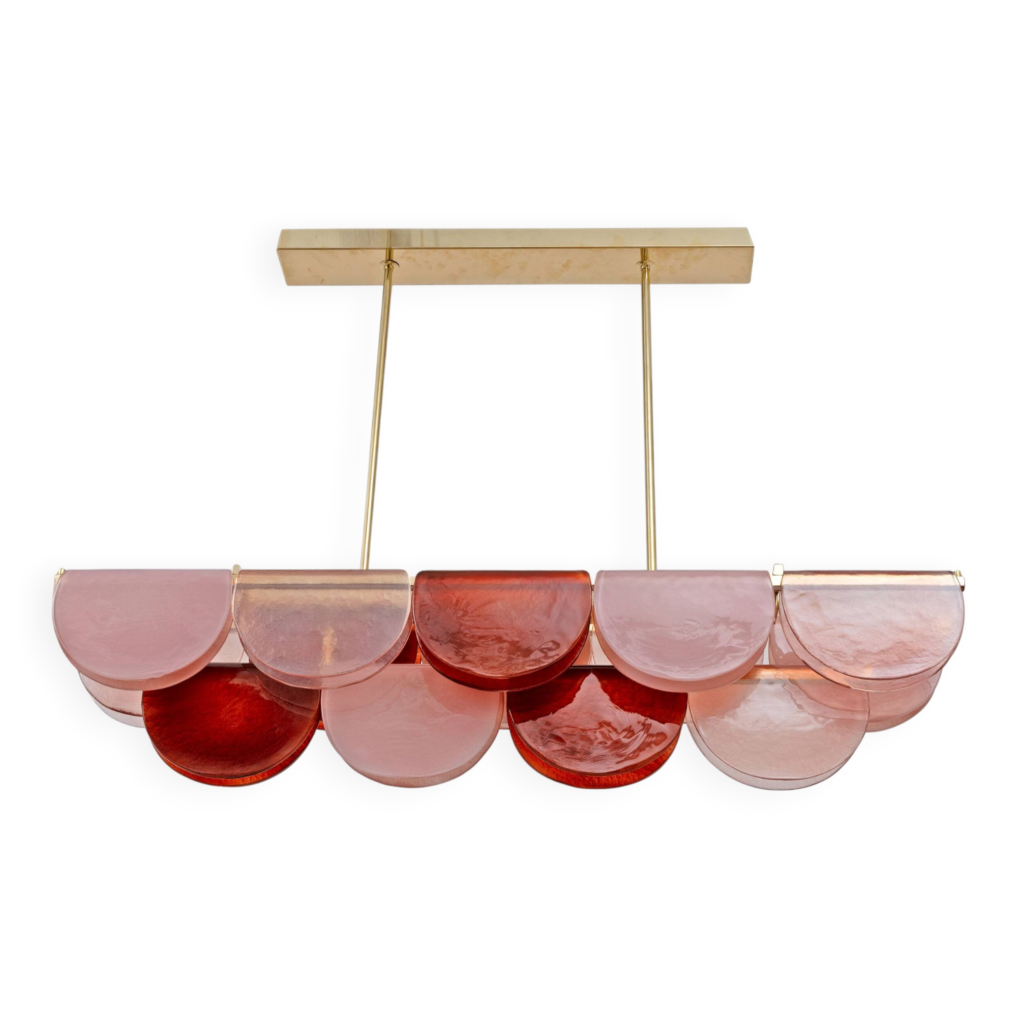 Italian Murano Glass and Brass Modular Linear Chandelier in Pink and Red