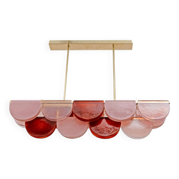 Italian Murano Glass and Brass Modular Linear Chandelier in Pink and Red