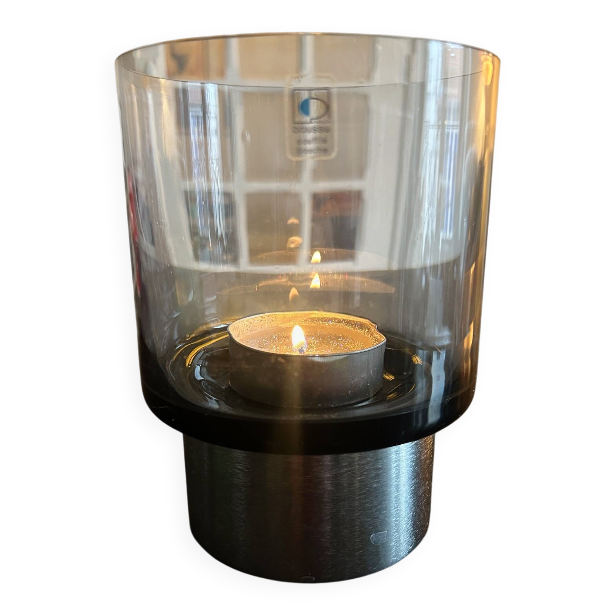 smoked glass candlestick Boussu edition, 1970