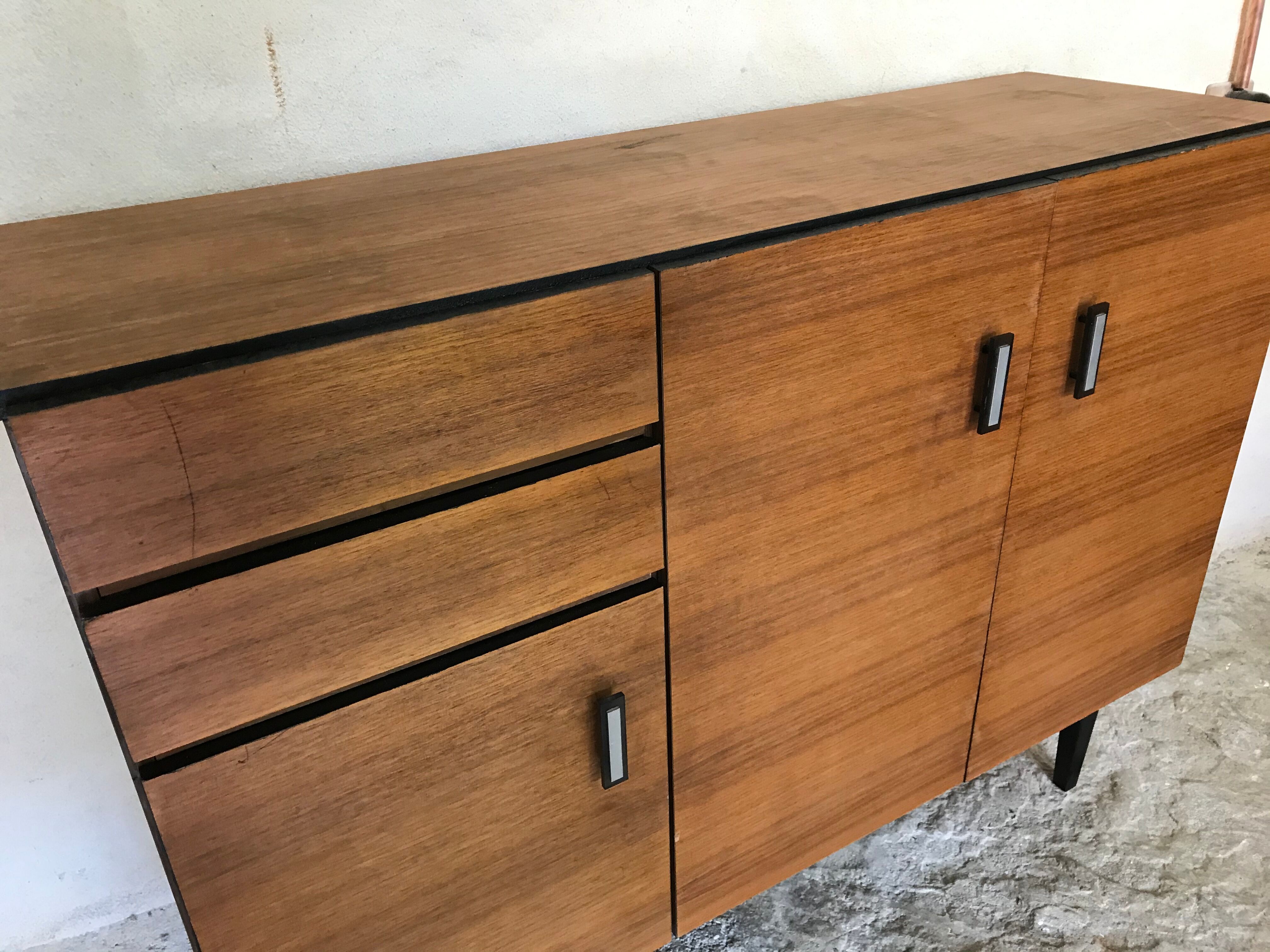 Vintage storage buffet cabinet 1960's 3 doors 2 drawers