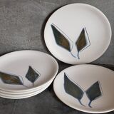 Six ceramic plates with matt enamel 50s