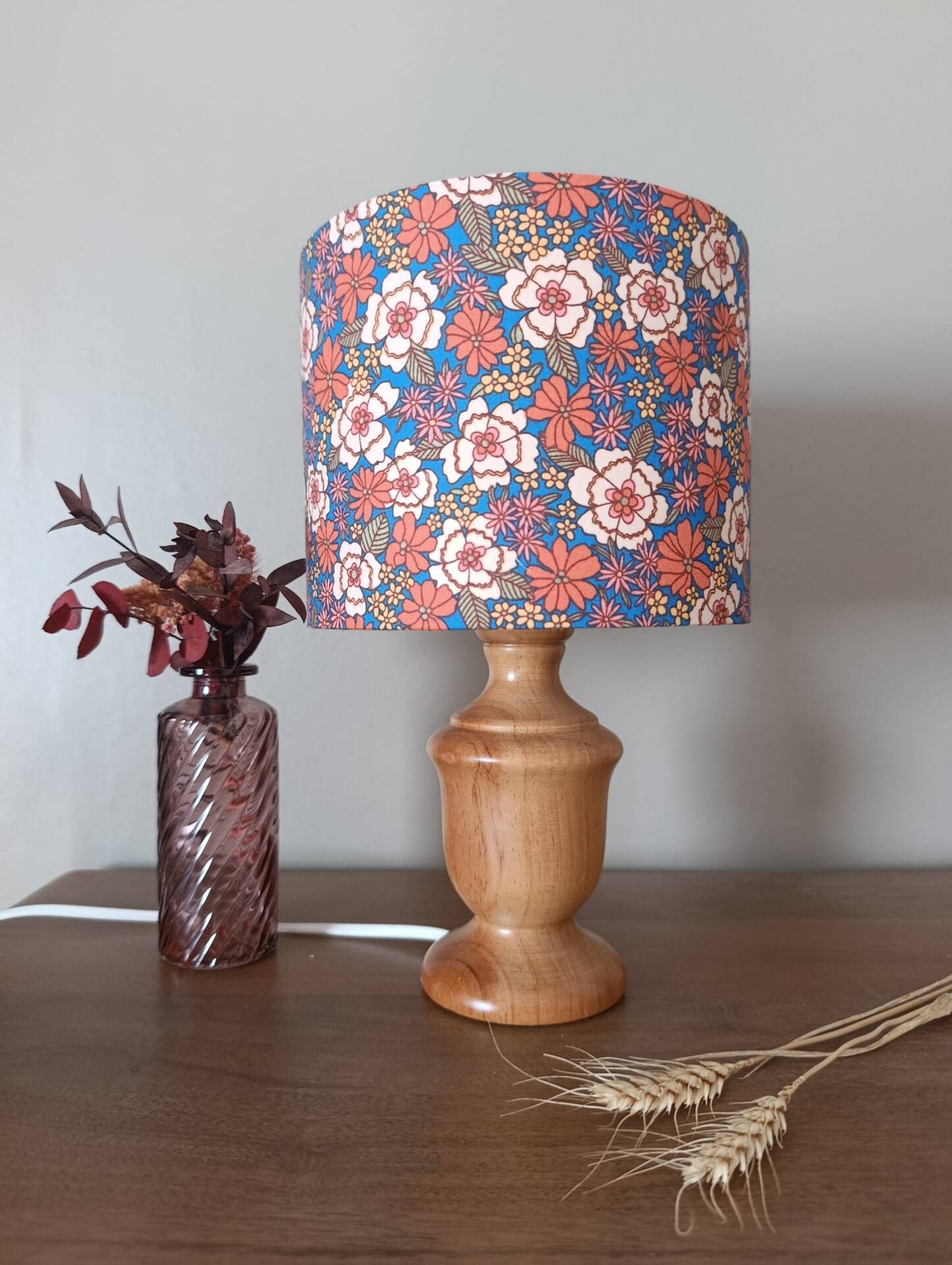 lampe bois vintage inspiration pop liberty/fleurs