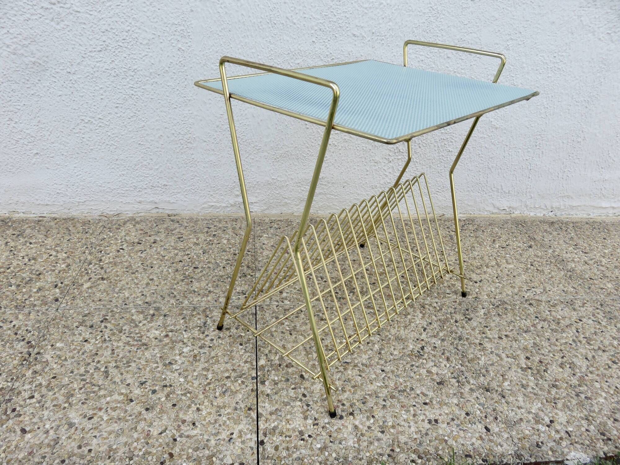 Side table for vinyl records in the style of Mathieu Mategot, perforated metal, 1960.