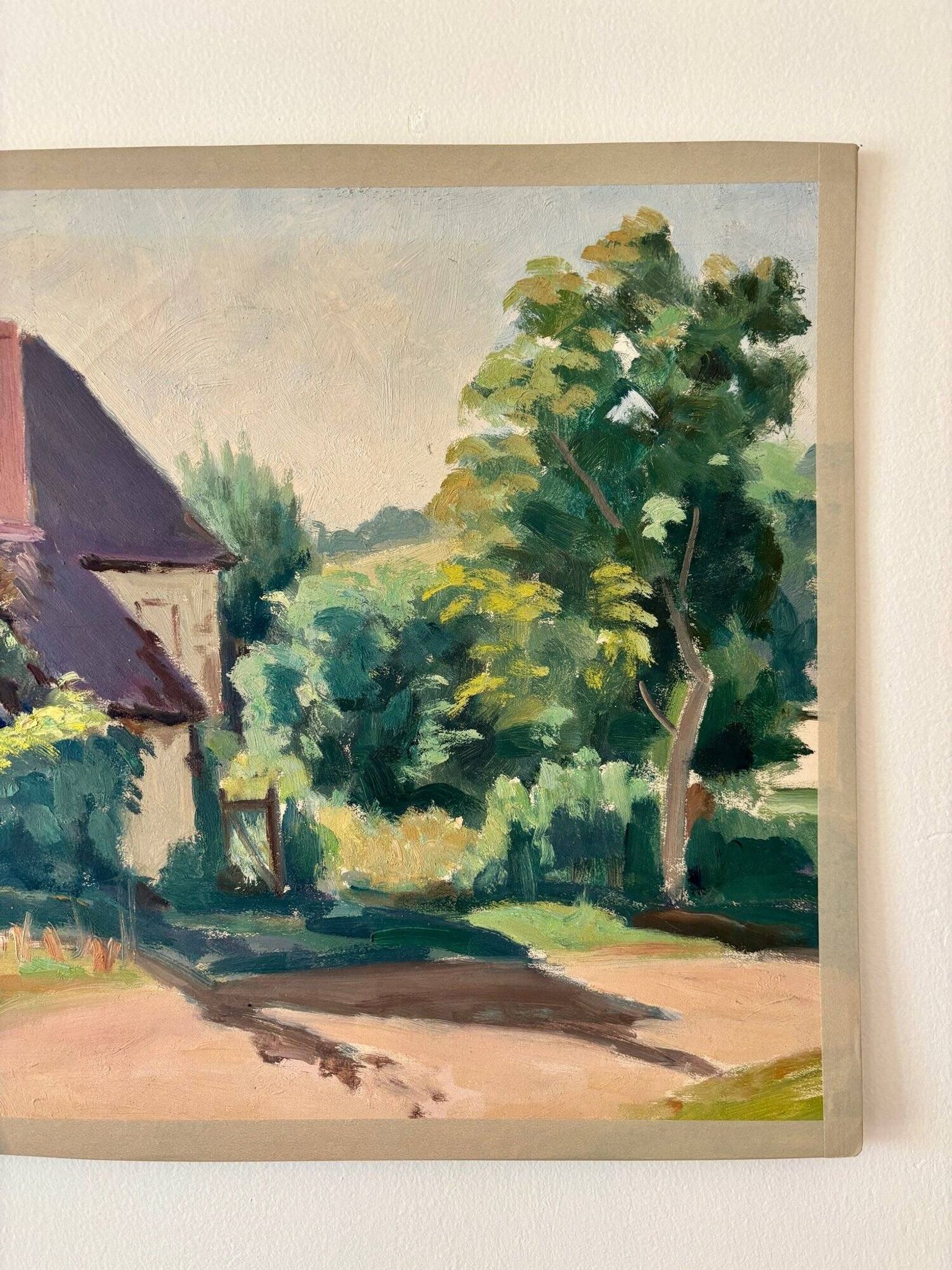 Peinture à l'huile sur toile "Maison et verdure" n°55