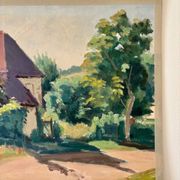 Peinture à l'huile sur toile "Maison et verdure" n°55