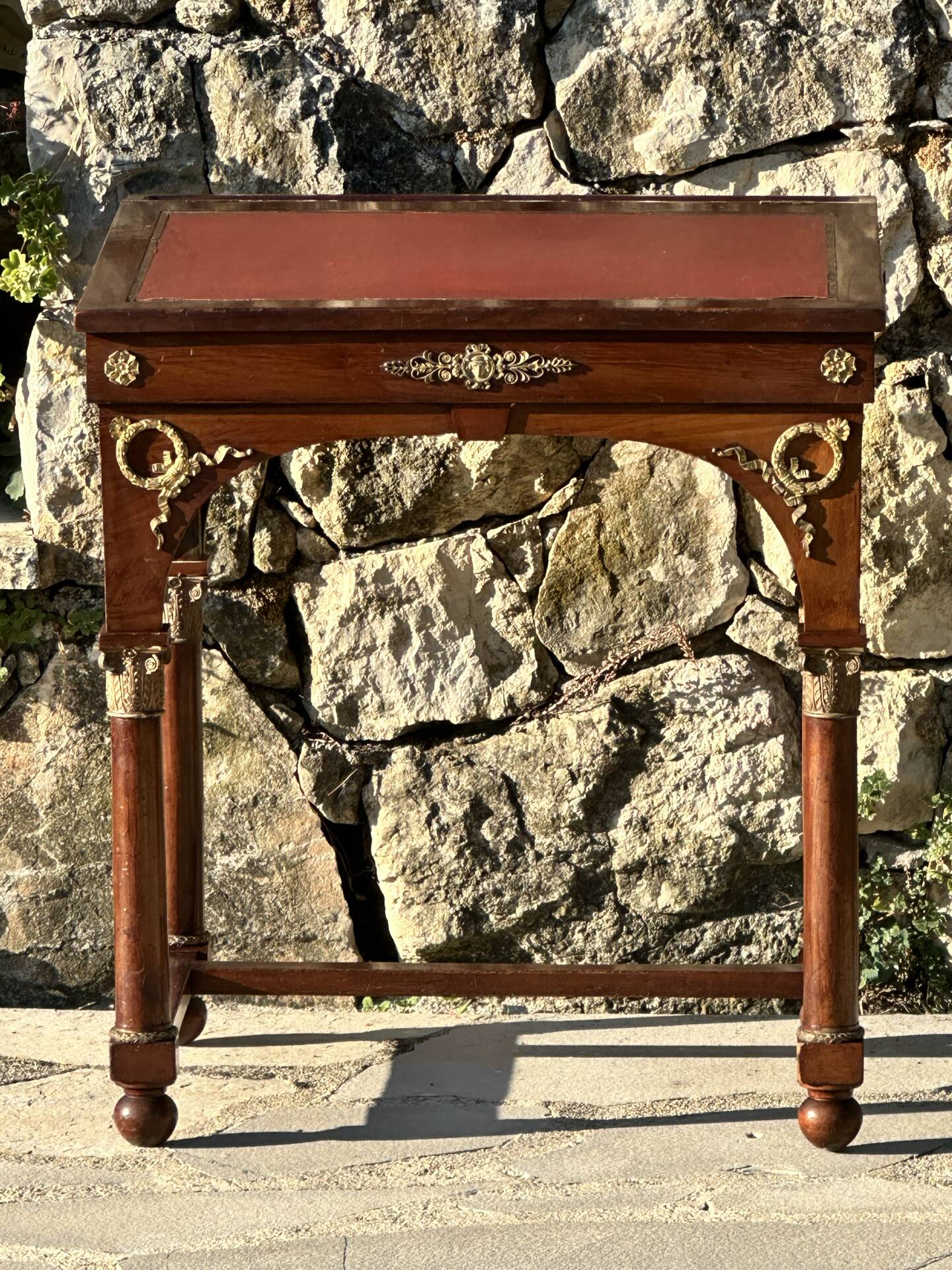 Writing desk or bonheur du jour in mahogany by E. Poteau.