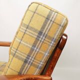 Fauteuil vintage Mid Century Design avec coussins en laine tartan jaune, Pologne, 1960