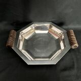 Art deco, Hexagonal cut silver metal socket wood 1930