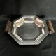 Art deco, Hexagonal cut silver metal socket wood 1930