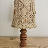 Lampe macramé vintage pied bois