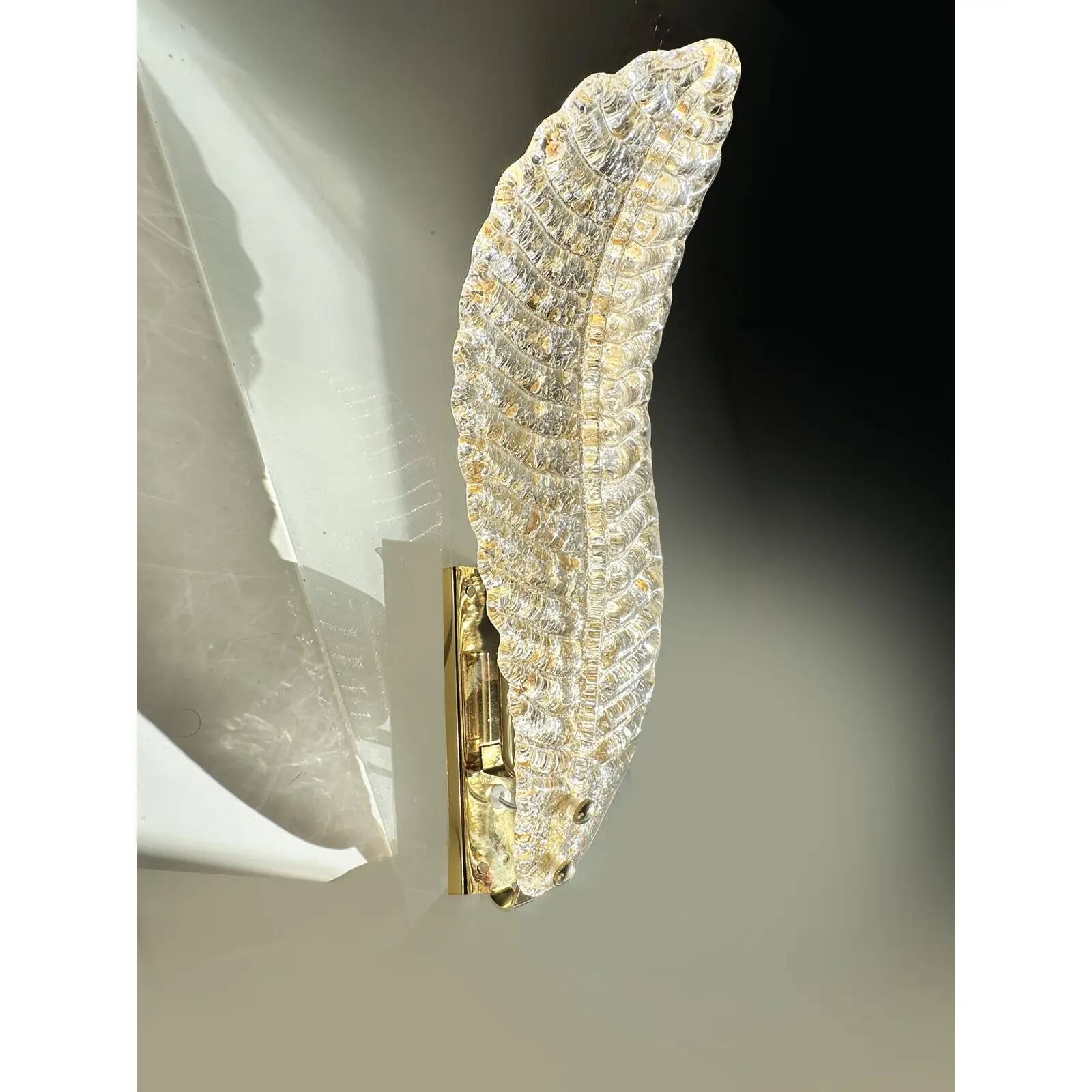 Pair of Italian Venetian Gold “Graniglia” Leaf Murano Glass Wall Sconces