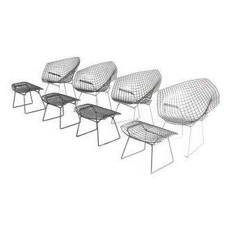 Chaises diamant rares Bertoia avec ottoman pour Knoll International, années 1970