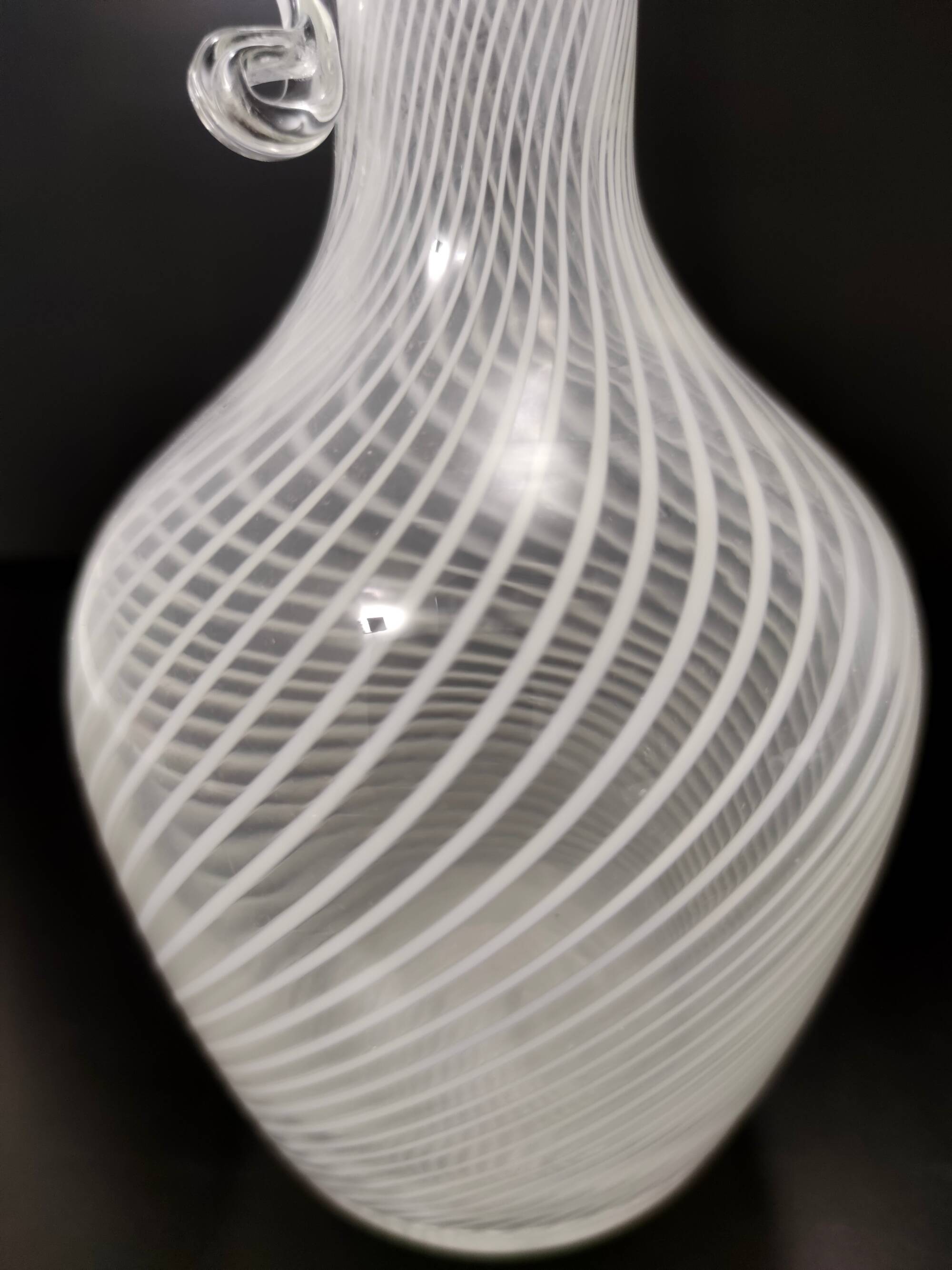 Murano Glass Pitcher Vase with White and Transparent Canes, Italy