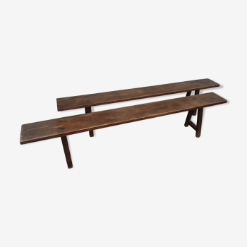 Pair of oak farm benches