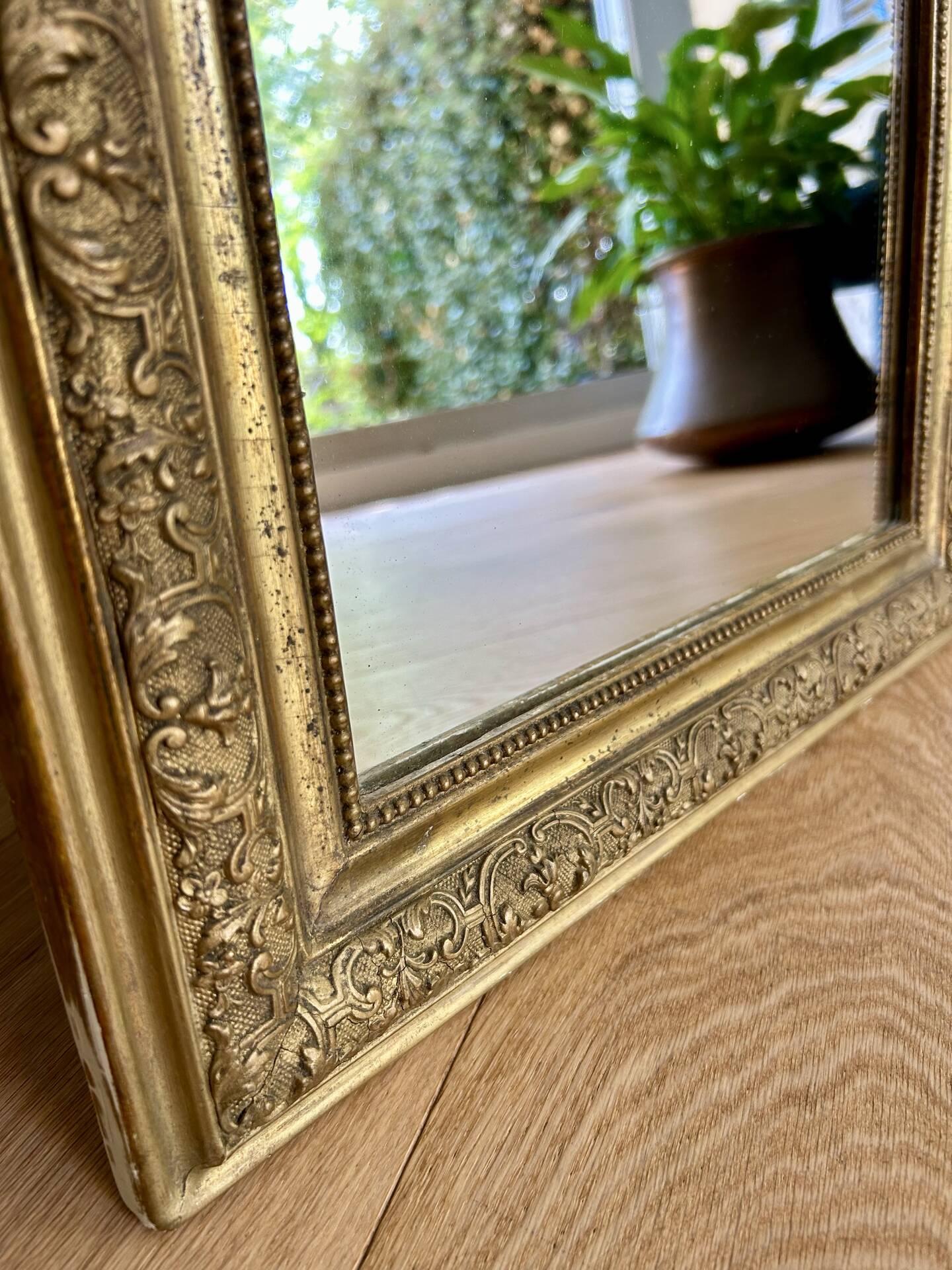 Antique gilded carved mirror - antique glass - vintage - Louis XVI