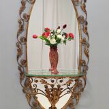 Entryway Mirror and Brass and Glass Console by Pierluigi Colli with Floral Frame