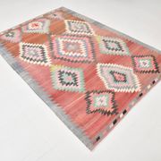 5x8 Red & Pink Handmade Geometric Kilim Area Rug, 160x238Cm