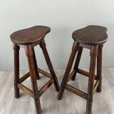 Rustic Carved Wooden Bar with Stools and Wine Chest, 20th Century