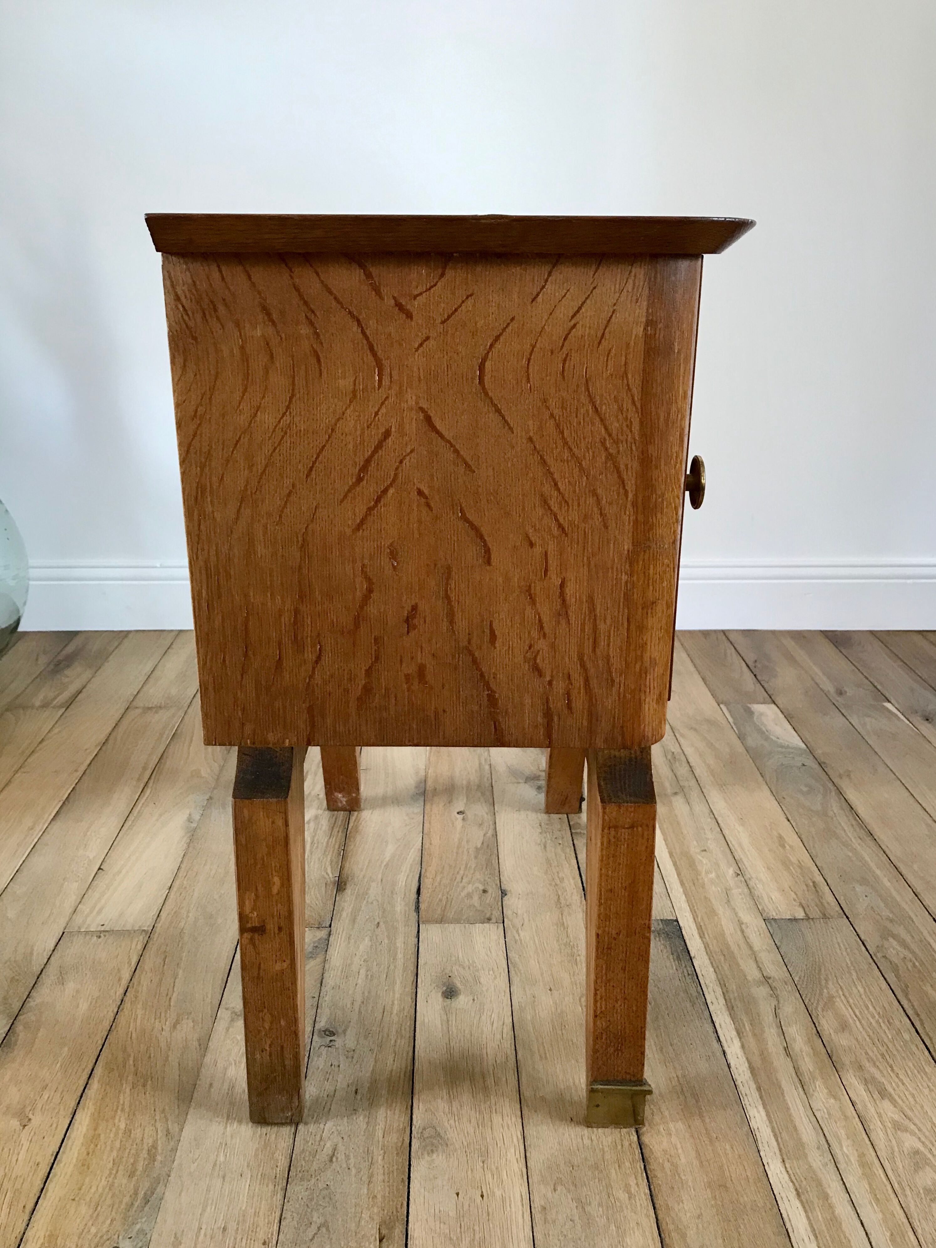 Bedside table in oak and brass 50s