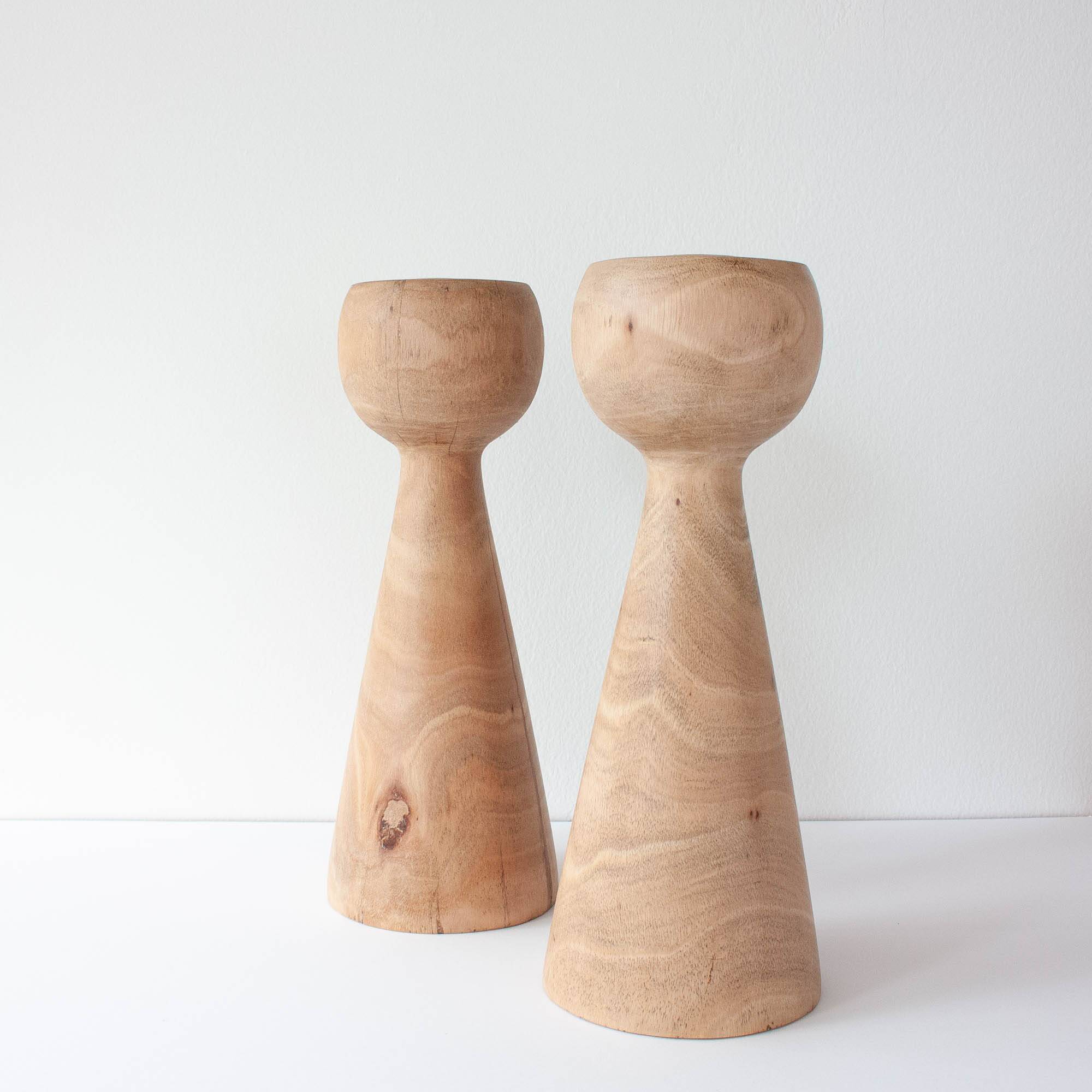 Pair of Wood Candle Holders in Danish Design Style, 1970's