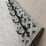 teak coat rack with 6 double cast iron hooks