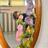 Miroir sculpté en bois décors fleurs