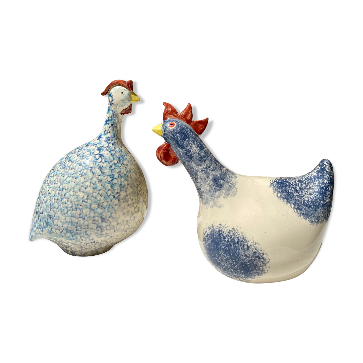 Signed ceramic hen and guinea fowl