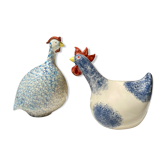 Signed ceramic hen and guinea fowl